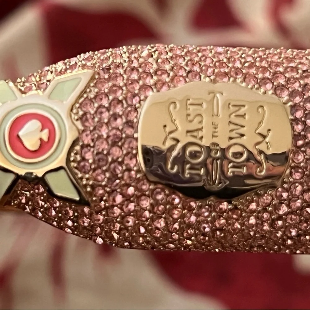 Kate Spade Champagne Toast Bottle Gold Pink Crystal Bracelet - Picture 10 of 16